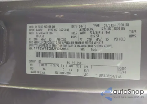 2018 Ford F-150 Xlt from USA, damaged, VIN 1FTEW1EG5JFC52986